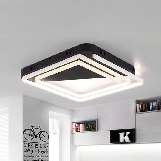 Modern Acrylic Square Ceiling Lamp LED Flush Mount Light - Black 18"/22"/28" Wide in Warm/White Light