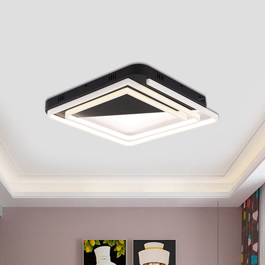 Modern Acrylic Square Ceiling Lamp LED Flush Mount Light - Black 18"/22"/28" Wide in Warm/White Light