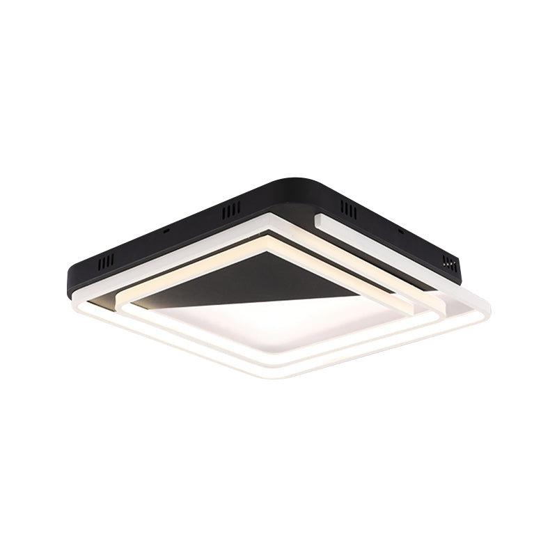 Modern Acrylic Square Ceiling Lamp LED Flush Mount Light - Black 18"/22"/28" Wide in Warm/White Light