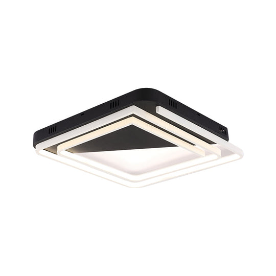 Modern Acrylic Square Ceiling Lamp LED Flush Mount Light - Black 18"/22"/28" Wide in Warm/White Light
