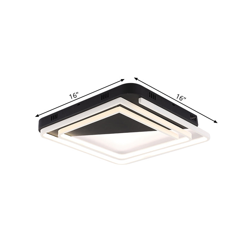 Modern Acrylic Square Ceiling Lamp LED Flush Mount Light - Black 18"/22"/28" Wide in Warm/White Light