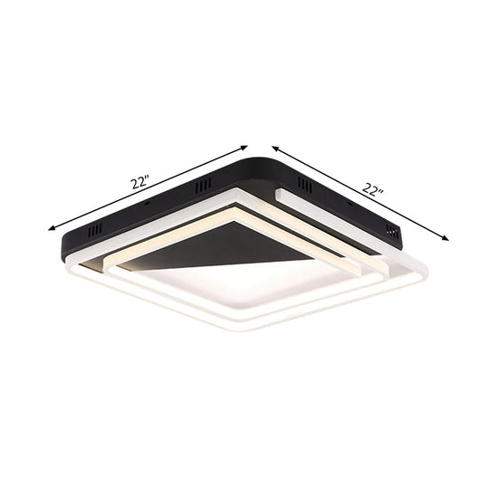 Modern Acrylic Square Ceiling Lamp LED Flush Mount Light - Black 18"/22"/28" Wide in Warm/White Light