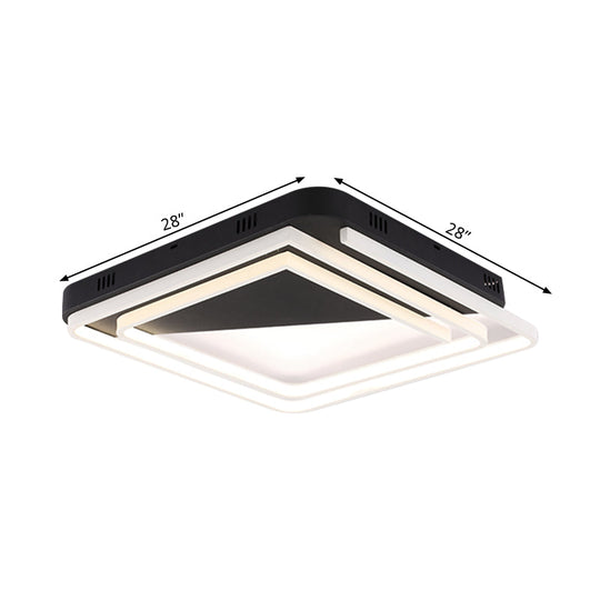 Modern Acrylic Square Ceiling Lamp LED Flush Mount Light - Black 18"/22"/28" Wide in Warm/White Light