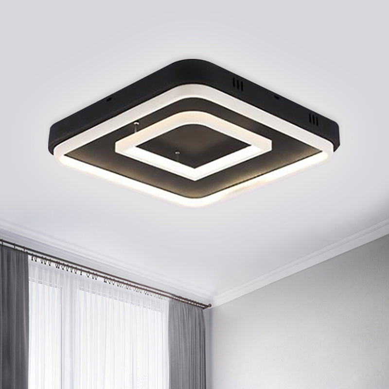 Square Acrylic LED Ceiling Light Fixture - 16.5"/20.5"/24.5" Wide - Modern Semi Mount - Warm/White Light - Black Flush Mount