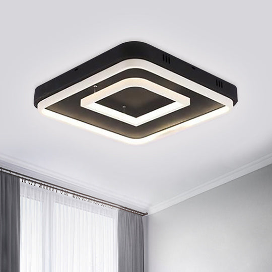 Square Acrylic LED Ceiling Light Fixture - 16.5"/20.5"/24.5" Wide - Modern Semi Mount - Warm/White Light - Black Flush Mount