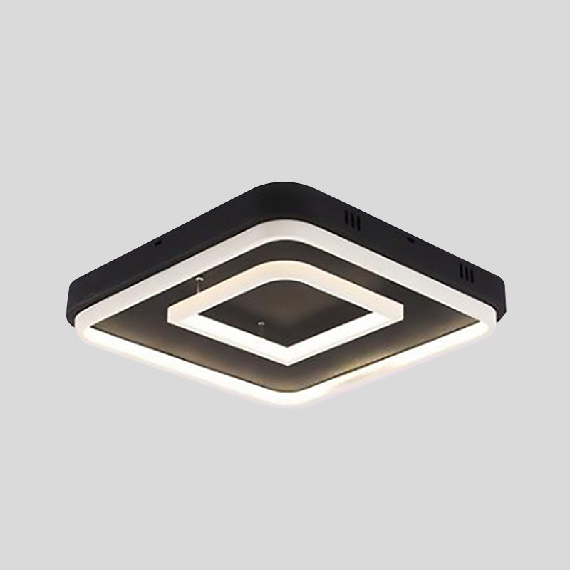 Square Acrylic LED Ceiling Light Fixture - 16.5"/20.5"/24.5" Wide - Modern Semi Mount - Warm/White Light - Black Flush Mount