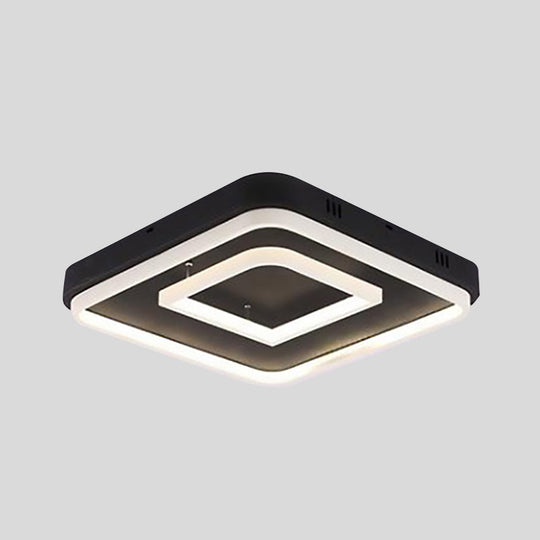 Square Acrylic LED Ceiling Light Fixture - 16.5"/20.5"/24.5" Wide - Modern Semi Mount - Warm/White Light - Black Flush Mount