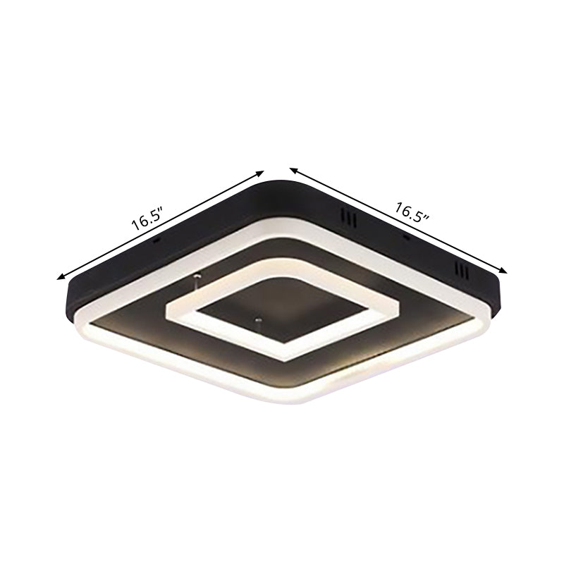 Square Acrylic LED Ceiling Light Fixture - 16.5"/20.5"/24.5" Wide - Modern Semi Mount - Warm/White Light - Black Flush Mount
