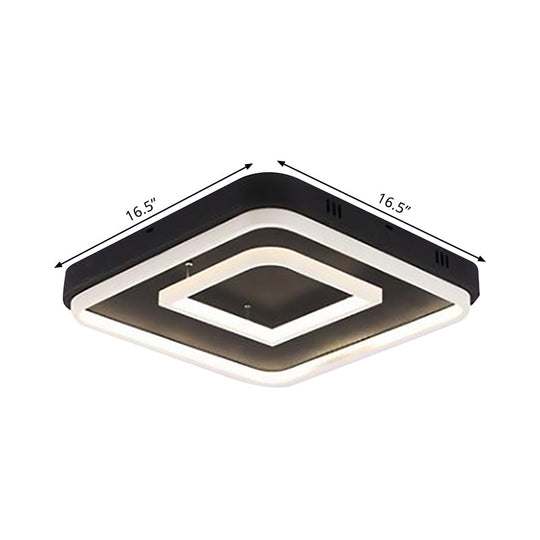Square Acrylic LED Ceiling Light Fixture - 16.5"/20.5"/24.5" Wide - Modern Semi Mount - Warm/White Light - Black Flush Mount