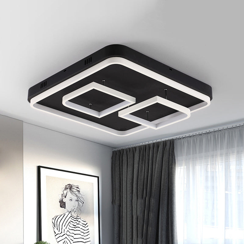 Square Acrylic LED Ceiling Light Fixture - 16.5"/20.5"/24.5" Wide - Modern Semi Mount - Warm/White Light - Black Flush Mount