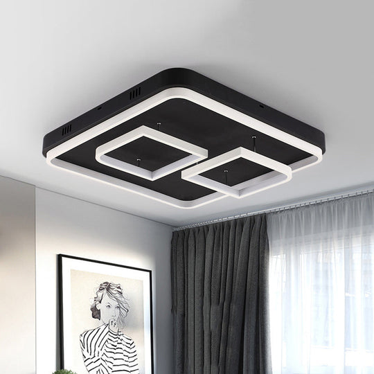 Square Acrylic LED Ceiling Light Fixture - 16.5"/20.5"/24.5" Wide - Modern Semi Mount - Warm/White Light - Black Flush Mount