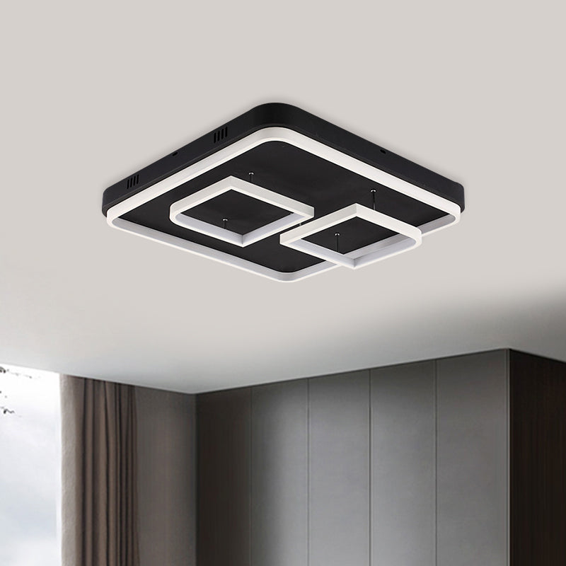 Square Acrylic LED Ceiling Light Fixture - 16.5"/20.5"/24.5" Wide - Modern Semi Mount - Warm/White Light - Black Flush Mount