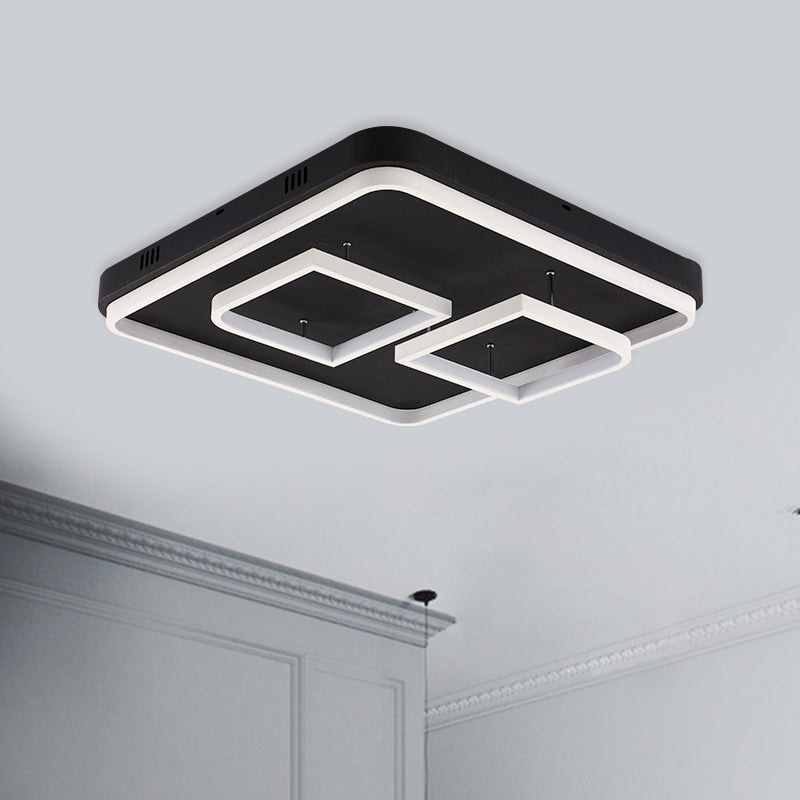 Square Acrylic LED Ceiling Light Fixture - 16.5"/20.5"/24.5" Wide - Modern Semi Mount - Warm/White Light - Black Flush Mount