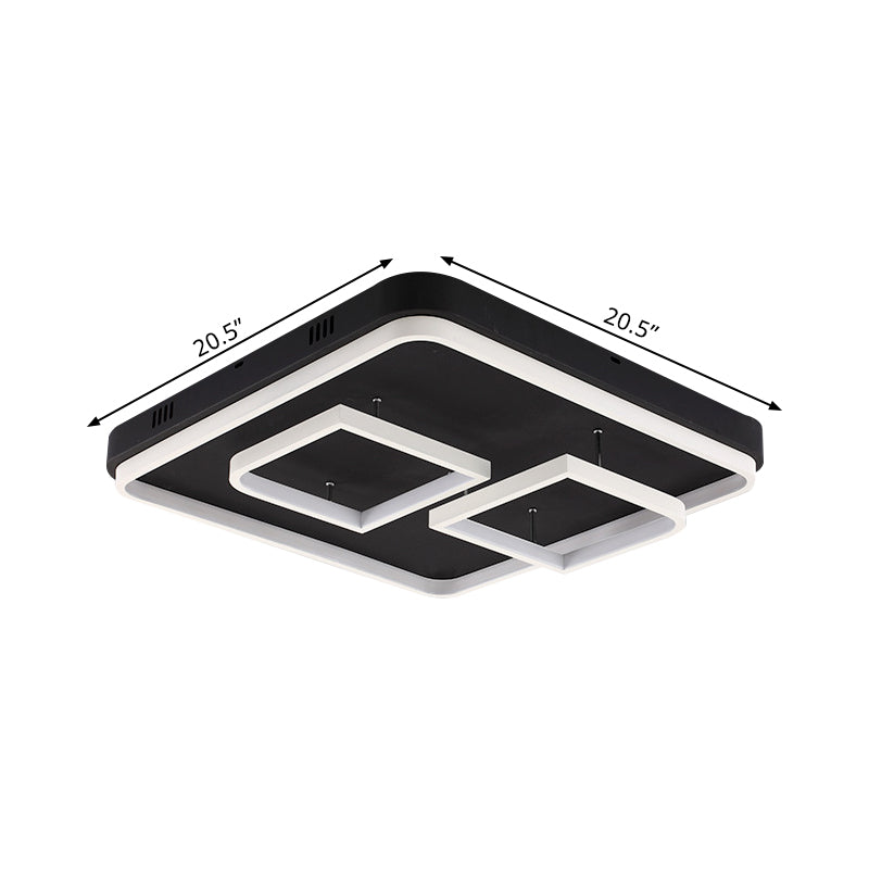 Square Acrylic LED Ceiling Light Fixture - 16.5"/20.5"/24.5" Wide - Modern Semi Mount - Warm/White Light - Black Flush Mount