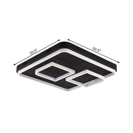 Square Acrylic LED Ceiling Light Fixture - 16.5"/20.5"/24.5" Wide - Modern Semi Mount - Warm/White Light - Black Flush Mount