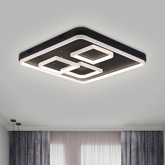 Square Acrylic LED Ceiling Light Fixture - 16.5"/20.5"/24.5" Wide - Modern Semi Mount - Warm/White Light - Black Flush Mount