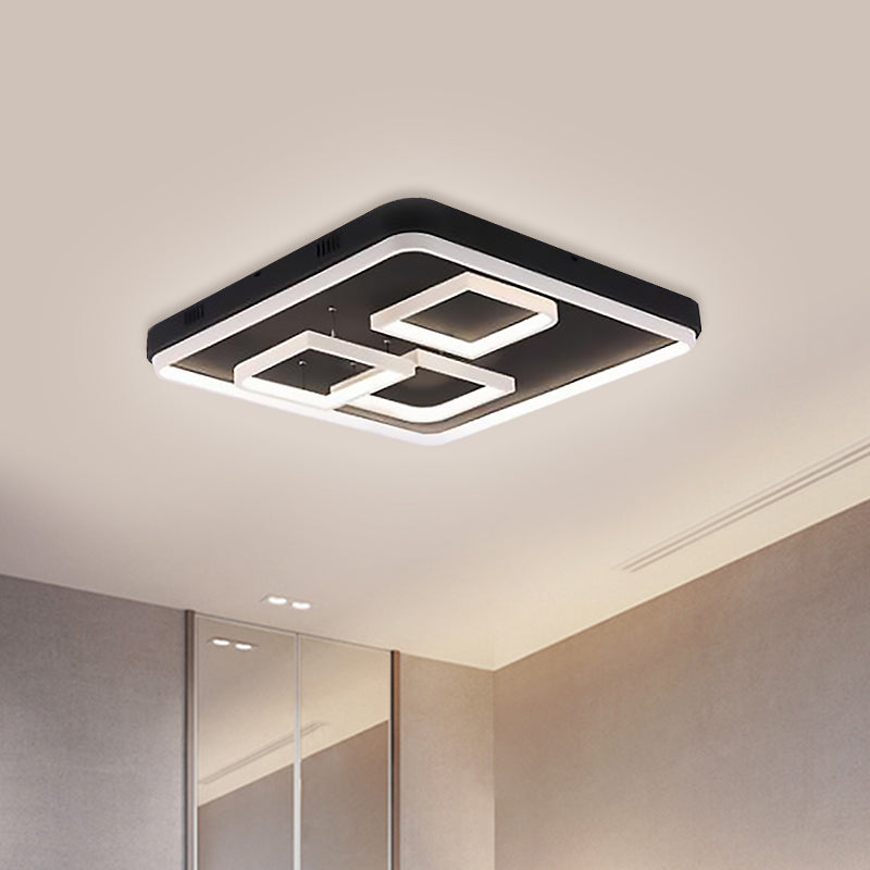 Square Acrylic LED Ceiling Light Fixture - 16.5"/20.5"/24.5" Wide - Modern Semi Mount - Warm/White Light - Black Flush Mount