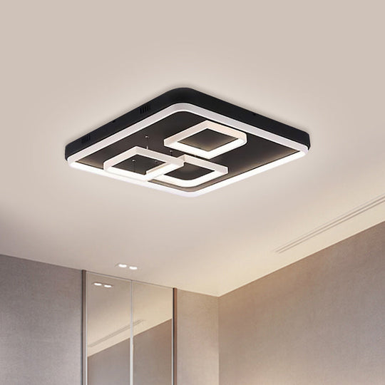 Square Acrylic LED Ceiling Light Fixture - 16.5"/20.5"/24.5" Wide - Modern Semi Mount - Warm/White Light - Black Flush Mount