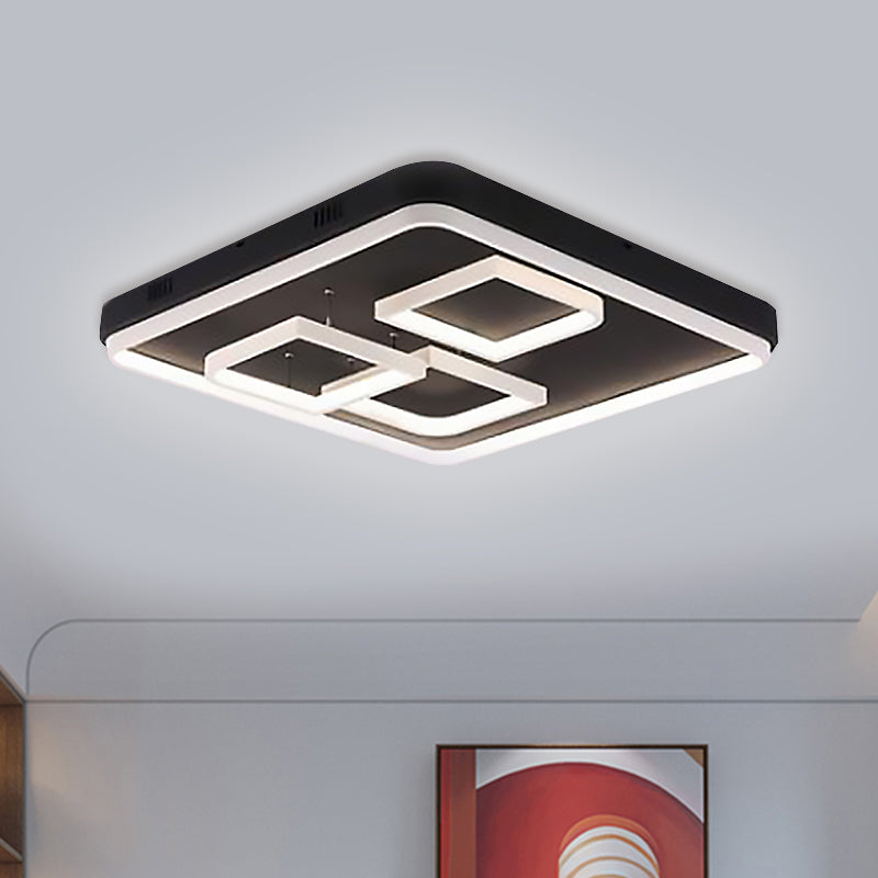 Square Acrylic LED Ceiling Light Fixture - 16.5"/20.5"/24.5" Wide - Modern Semi Mount - Warm/White Light - Black Flush Mount