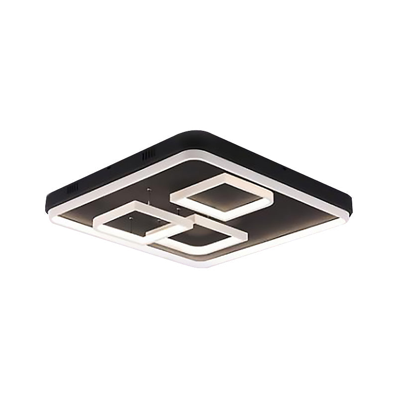 Square Acrylic LED Ceiling Light Fixture - 16.5"/20.5"/24.5" Wide - Modern Semi Mount - Warm/White Light - Black Flush Mount