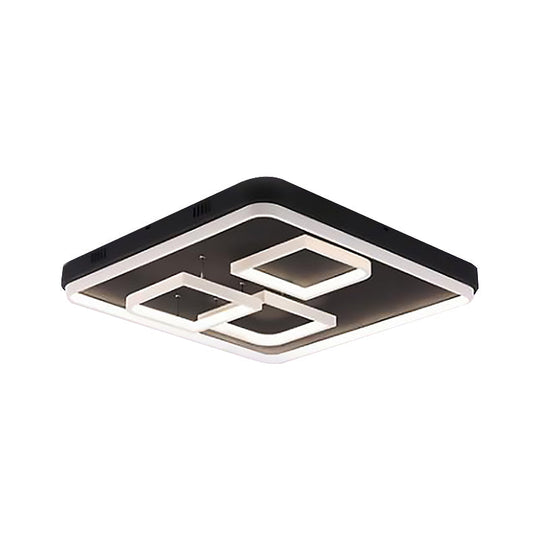 Square Acrylic LED Ceiling Light Fixture - 16.5"/20.5"/24.5" Wide - Modern Semi Mount - Warm/White Light - Black Flush Mount