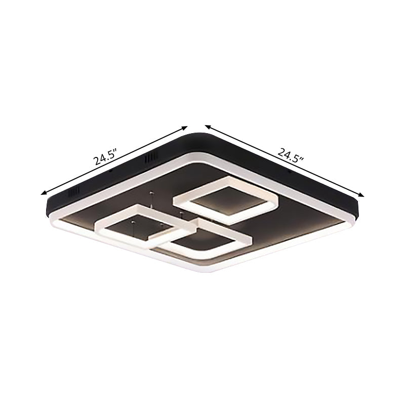 Square Acrylic LED Ceiling Light Fixture - 16.5"/20.5"/24.5" Wide - Modern Semi Mount - Warm/White Light - Black Flush Mount
