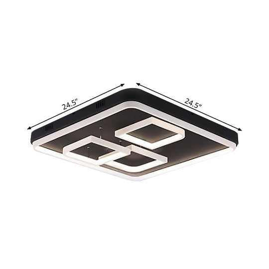Square Acrylic LED Ceiling Light Fixture - 16.5"/20.5"/24.5" Wide - Modern Semi Mount - Warm/White Light - Black Flush Mount