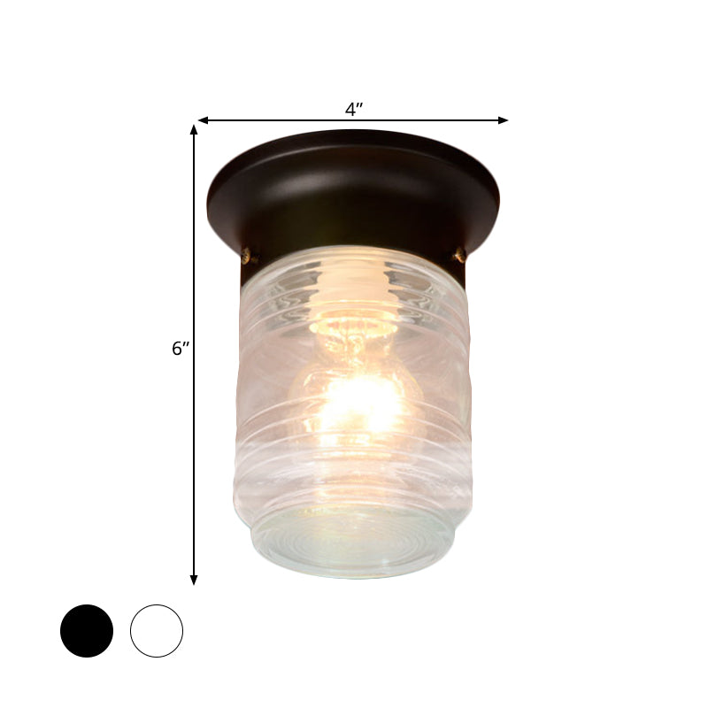 Modern Hand Blown Glass 1-Light Cylinder Flush Mount Ceiling Light in White/Black