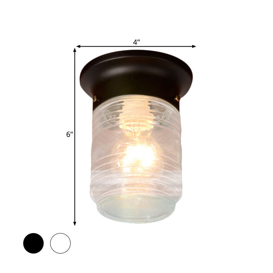 Modern Hand Blown Glass 1-Light Cylinder Flush Mount Ceiling Light in White/Black