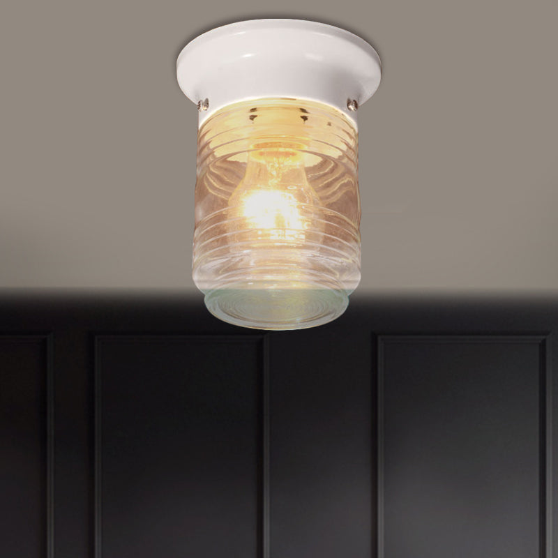 Modern Hand Blown Glass 1-Light Cylinder Flush Mount Ceiling Light in White/Black