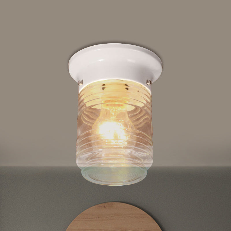 Modern Hand Blown Glass 1-Light Cylinder Flush Mount Ceiling Light in White/Black