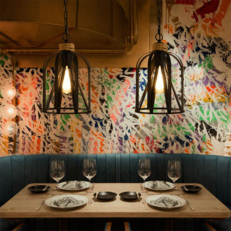 Retro Loft Pendant Light with Birdcage Shade and Metal Frame - Ideal for Restaurant or Home