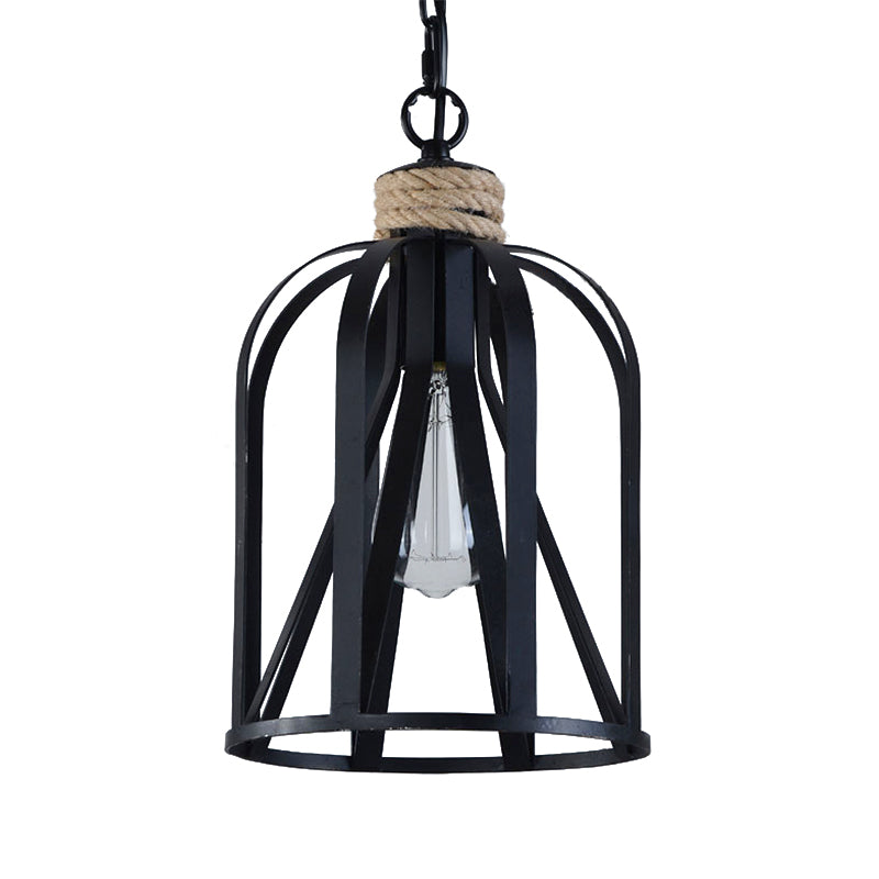 Retro Black Wire Pendant Light With Birdcage Shade - Ideal For Restaurants And Lofts