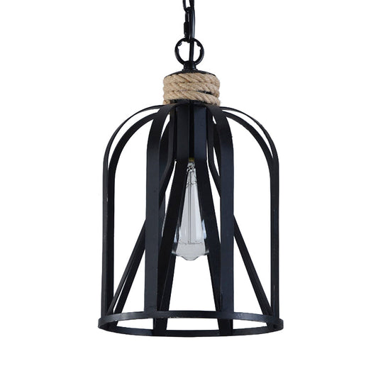 Retro Black Wire Pendant Light With Birdcage Shade - Ideal For Restaurants And Lofts