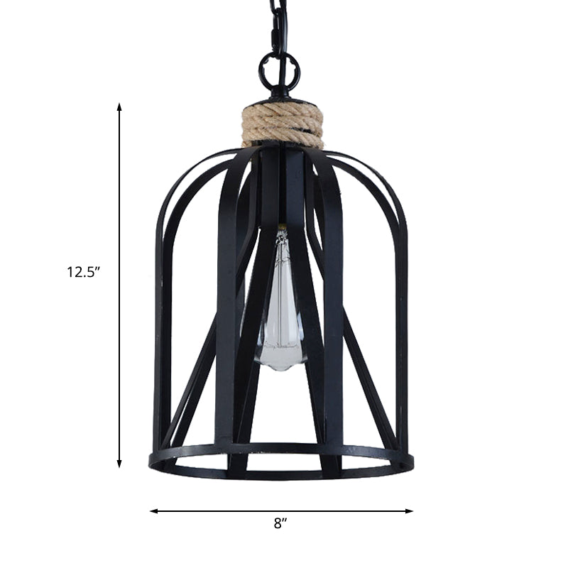 Retro Black Wire Pendant Light With Birdcage Shade - Ideal For Restaurants And Lofts