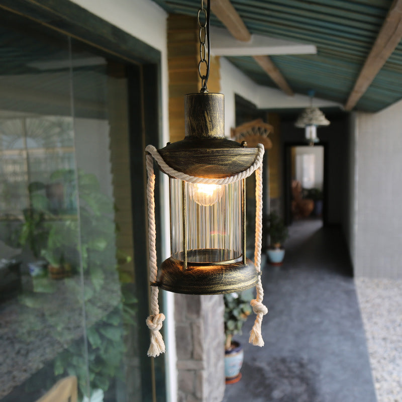 Coastal Kerosene Pendant Light - Antique Brass/Copper, Clear Glass, 6"/8.5" Wide