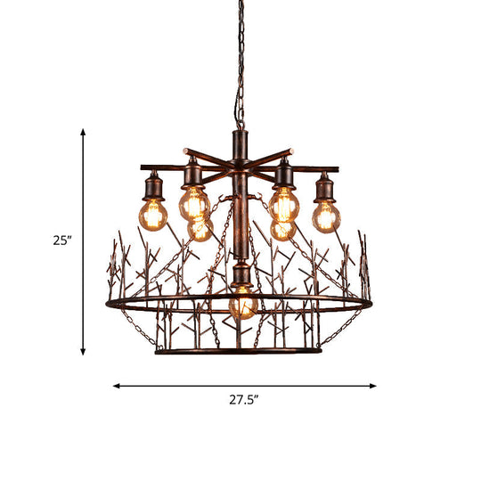 Retro Loft Metal Sputnik Chandelier Pendant Light - 7 Open Bulb Design in Copper, 39" Chain