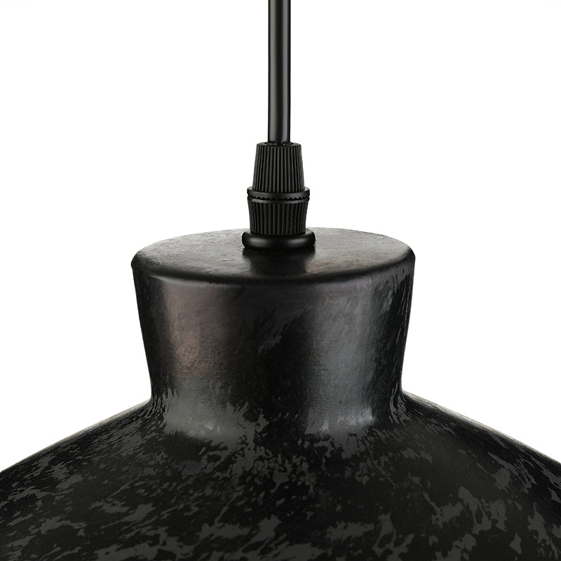 Iron Pendant Lighting With 4 Aged Black Shades - Industrial Style Indoor Hanging Light