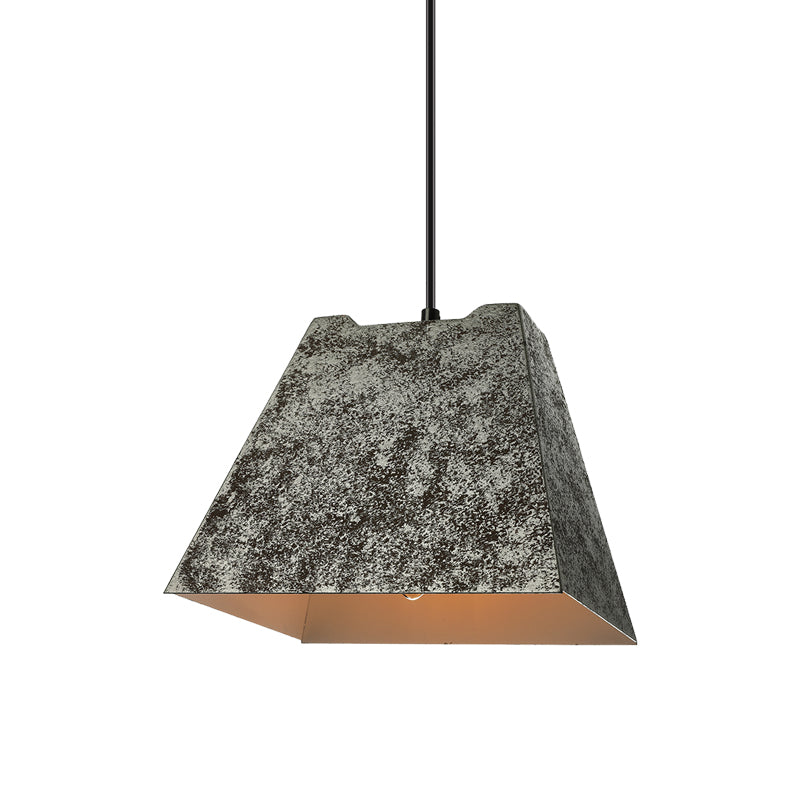 Iron Pendant Lighting With 4 Aged Black Shades - Industrial Style Indoor Hanging Light