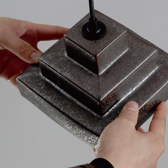 Industrial Style Iron Pendant Light Fixture - 4-Light Aged Black Shade - Indoor Hanging Lighting