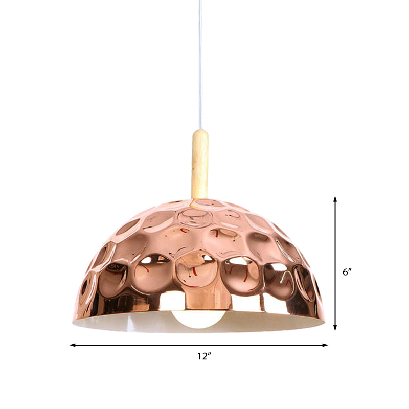 Retro Style Rose Gold Metal Dome Pendant Light For Dining Table