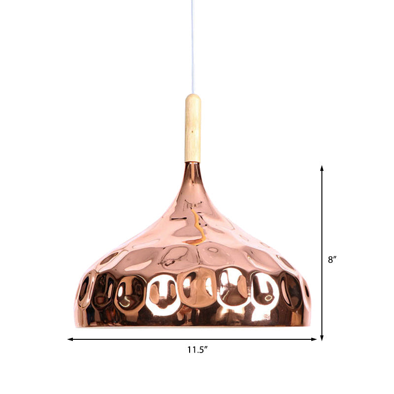 Retro Style Rose Gold Metal Dome Pendant Light For Dining Table