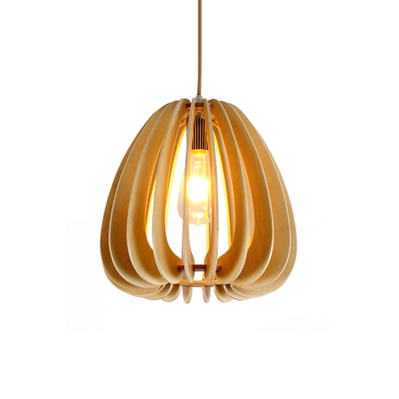 Modern Curved Wooden Pendant Light - 1-Light Beige Ceiling Fixture For Dining Room