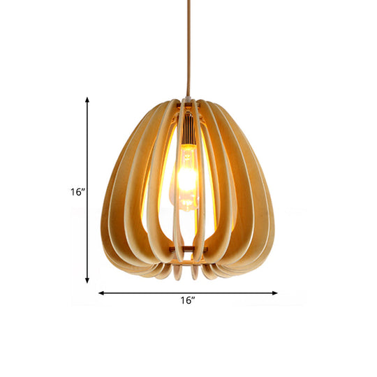 Modern Curved Wooden Pendant Light - 1-Light Beige Ceiling Fixture For Dining Room