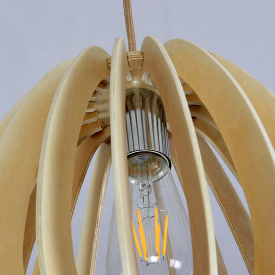 Curved Wood Pendant Ceiling Light for Contemporary Dining Room - Beige, 1-Light