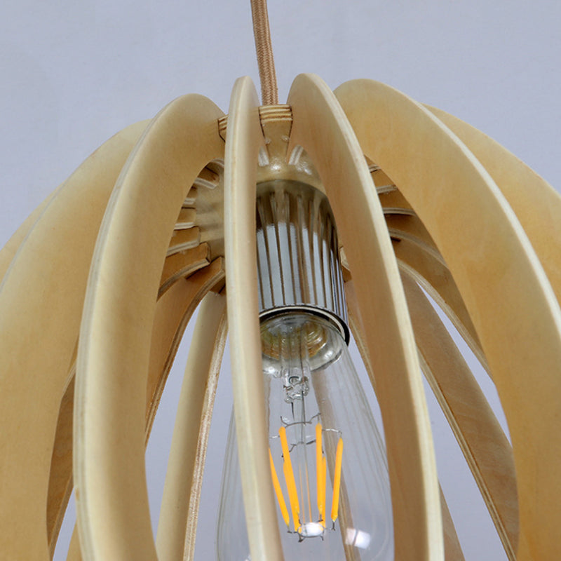 Modern Curved Wooden Pendant Light - 1-Light Beige Ceiling Fixture For Dining Room