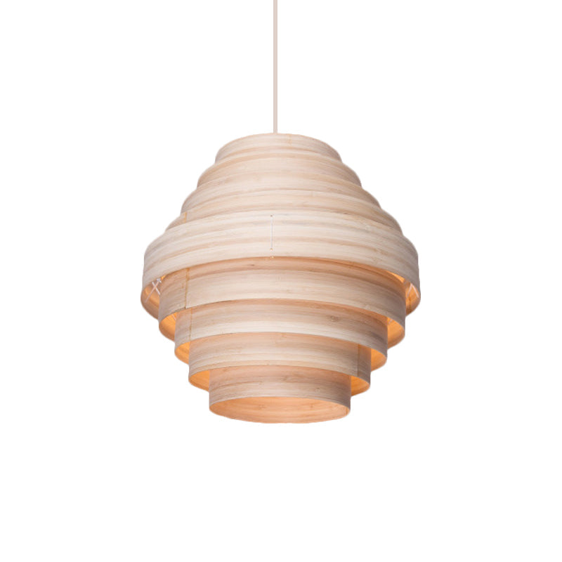 Modern Wooden 1-Light Suspension Pendant for Living Room Ceiling in Natural Wood