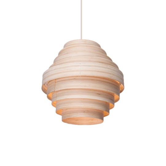 Modern Wooden 1-Light Suspension Pendant for Living Room Ceiling in Natural Wood