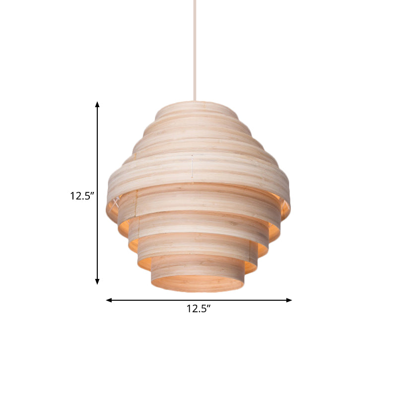 Modern Wooden 1-Light Suspension Pendant for Living Room Ceiling in Natural Wood