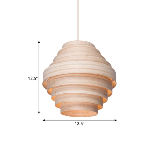 Modern Wooden 1-Light Suspension Pendant for Living Room Ceiling in Natural Wood